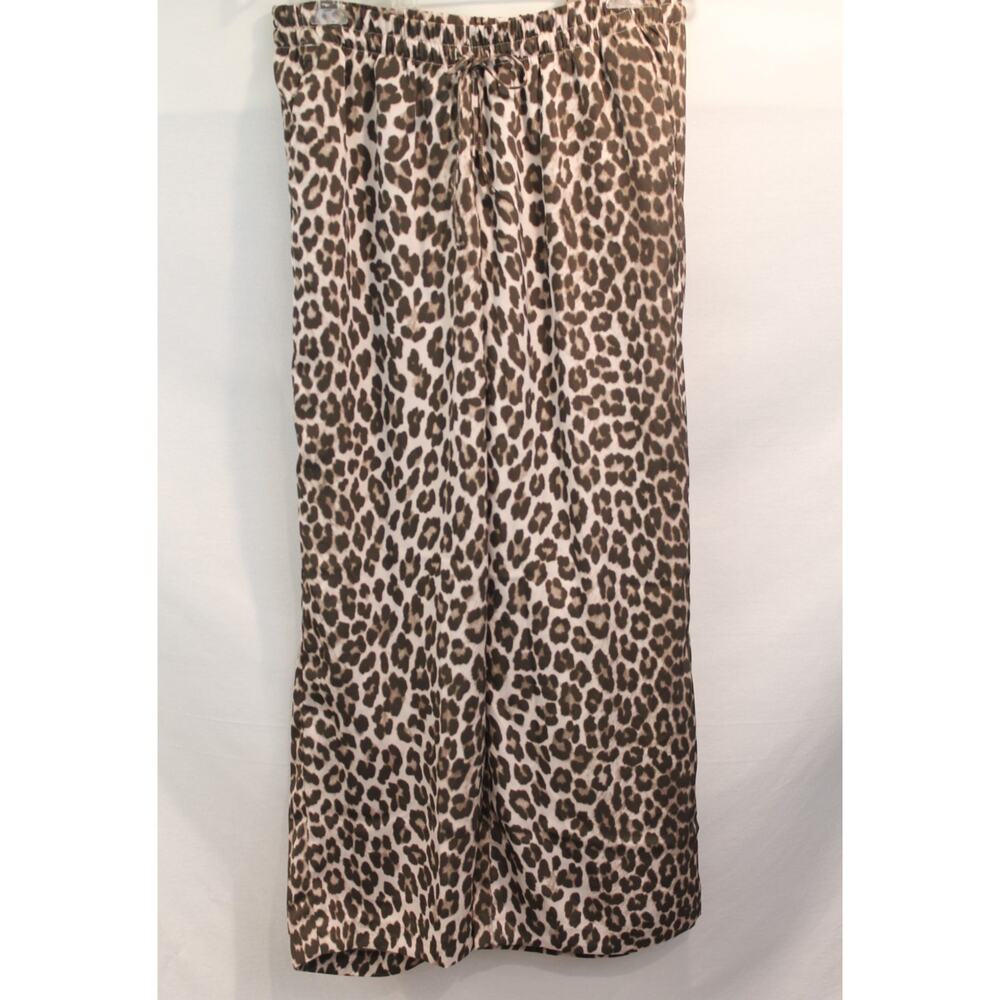 H&M Mama Maternite Pants Womens size L Beige Leopard Print Drawstring Pockets